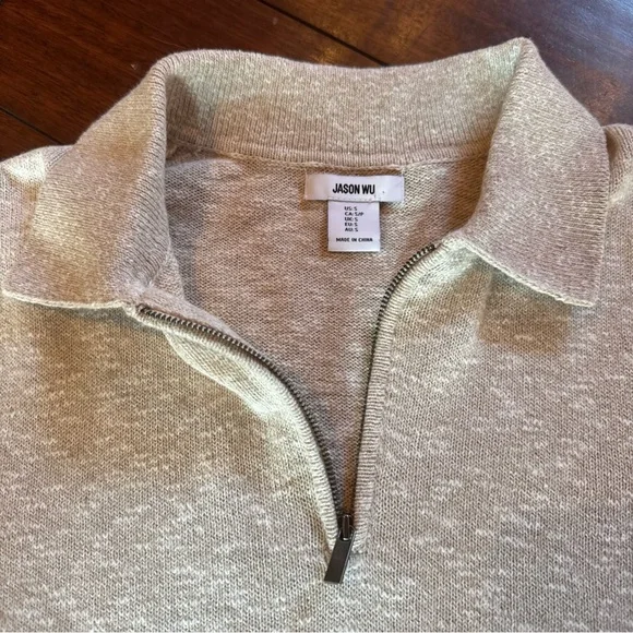 Jason Wu Mens Small Beige Sweater Short Sleeve Lightweight Quarter Zip Polo NWT - Picture 2 of 6